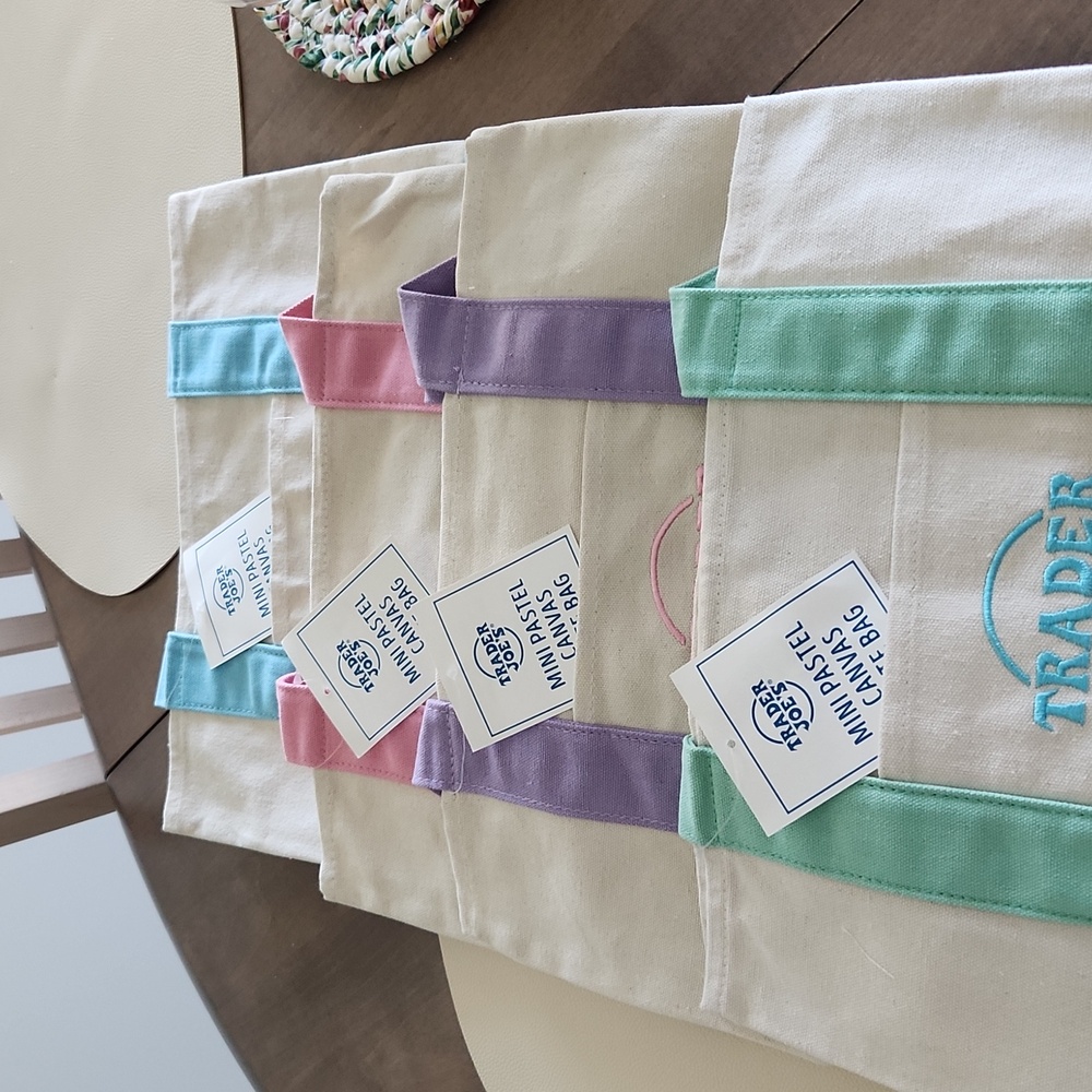 Trader Joe’s Mini Tote Bag Set – Full Pastel Color Collection (4 Bags!)